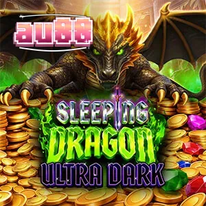Giao diện trò chơi slot Sleeping Dragon Ultra Dark với hình ảnh con rồng đen vàng